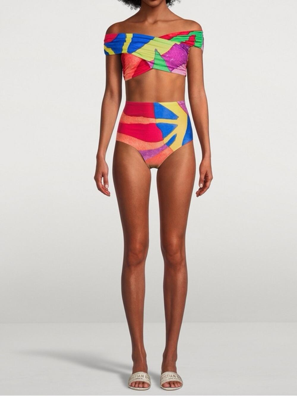 NEW Mara Hoffman Lorina Off-The-Shoulder Bikini Womens XS Colorful Summer Swim